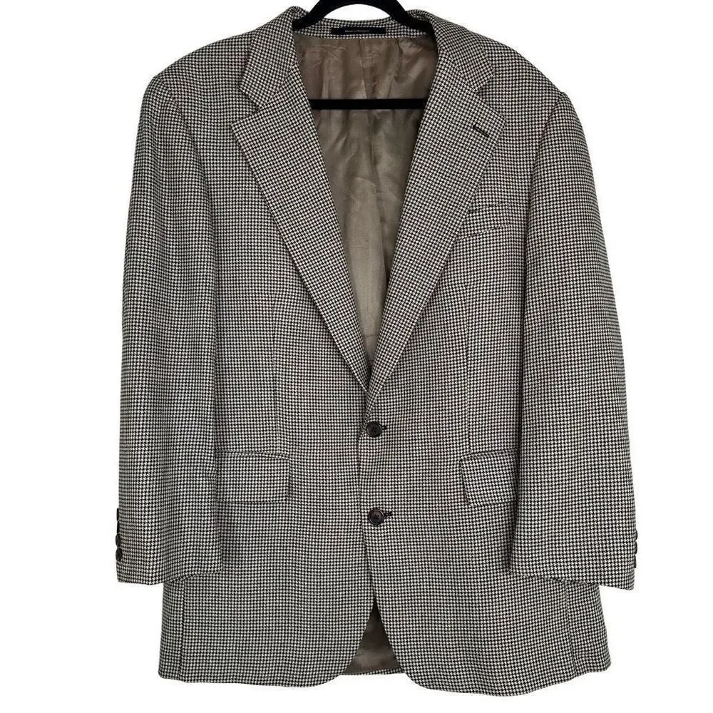 Vintage Polo University Club Ralph Lauren‎ Houndstooth Blazer Mens 42 Silk Wool
